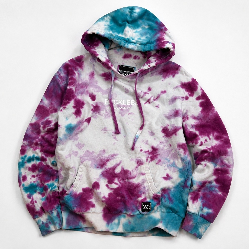 Young & Reckless Tie Dye Graphic Hoodie Purple Blue Y2K Streetwear Men's Small